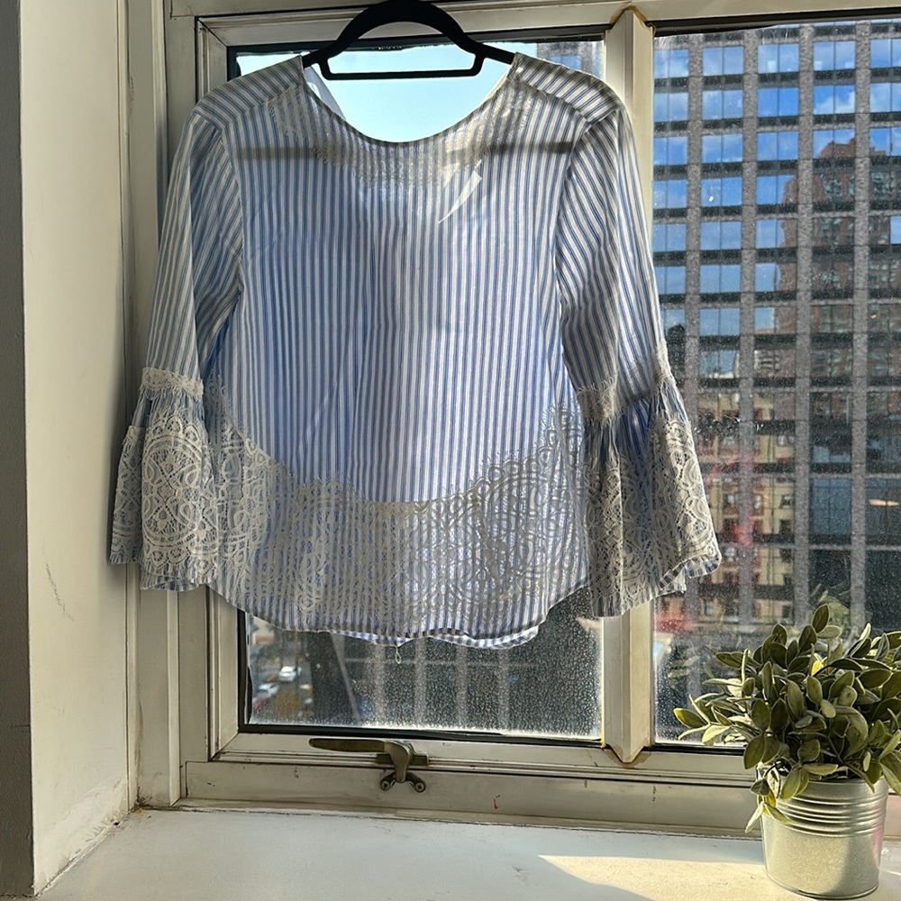 Zara size small striped blue and white shirt with with flared arms